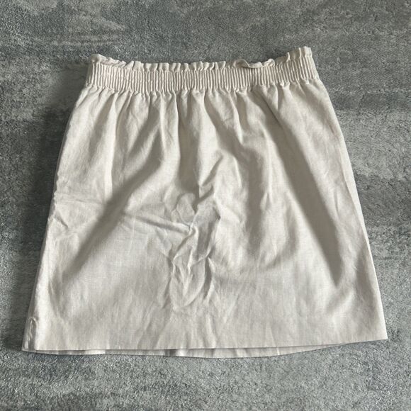 J Crew City Skirt Womens 10 Stretch Waist Pull On Pockets Beige Linen Cotton - Picture 8 of 8